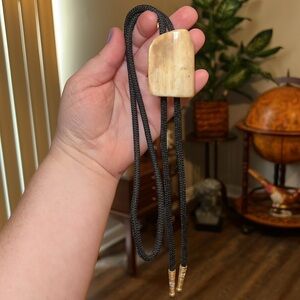 Vintage southwestern chunky bone black cord bolo tie necklace